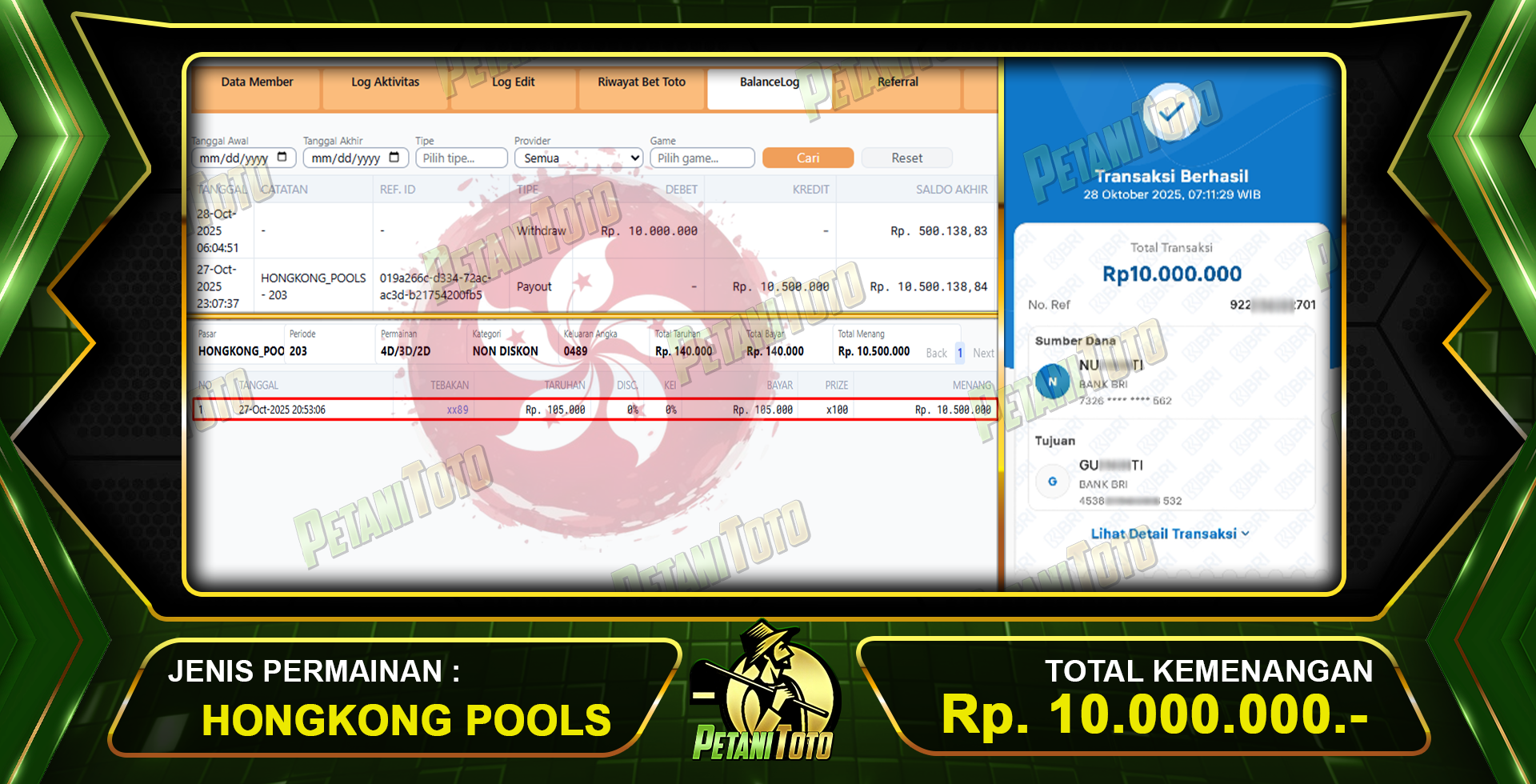 KEMENANGAN HK POOLS PETANITOTO