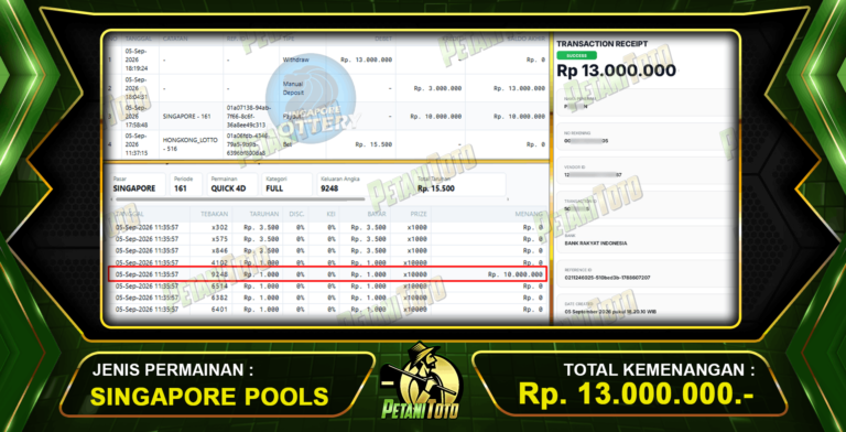 WITHDRAW 13JT SINGAPORE POOLS